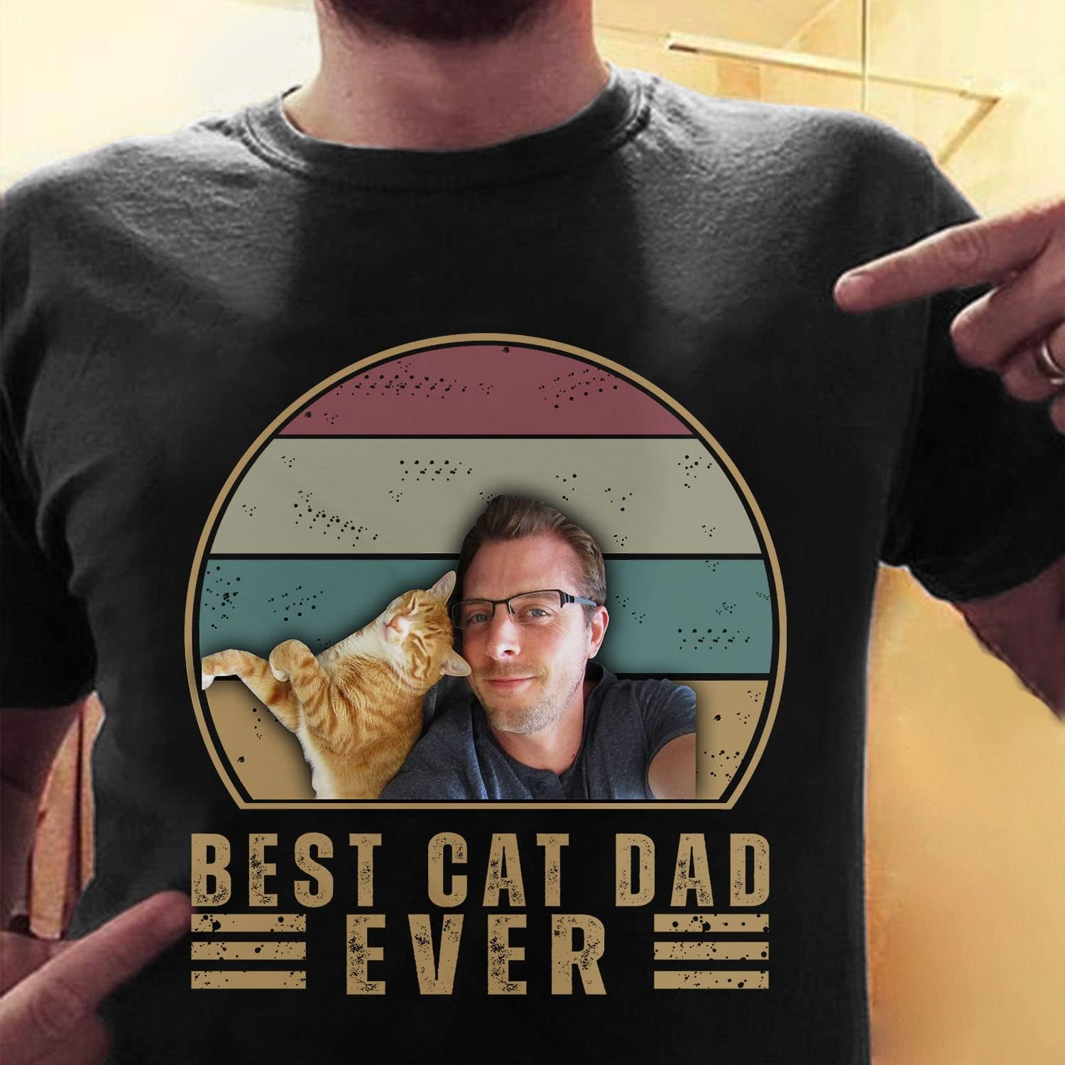 Personalized Best Cat Dad Ever Shirt, Cat Daddy Fathers Day Custom Photo Funny Custom Cat Dad Shirt with Pet Names (Cotton, TS41)