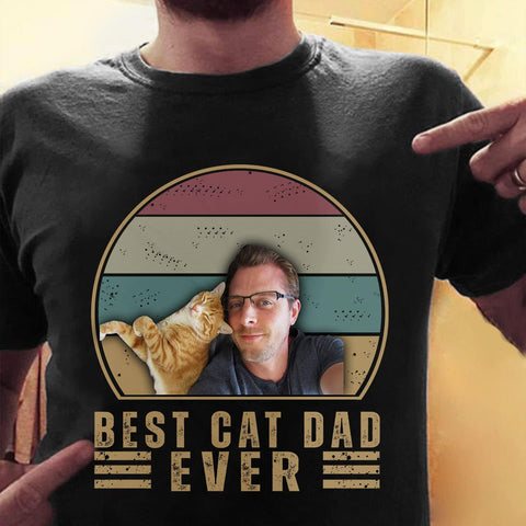 Personalized Best Cat Dad Ever Shirt, Cat Daddy Fathers Day Custom Photo Funny Custom Cat Dad Shirt with Pet Names (Cotton, TS41)