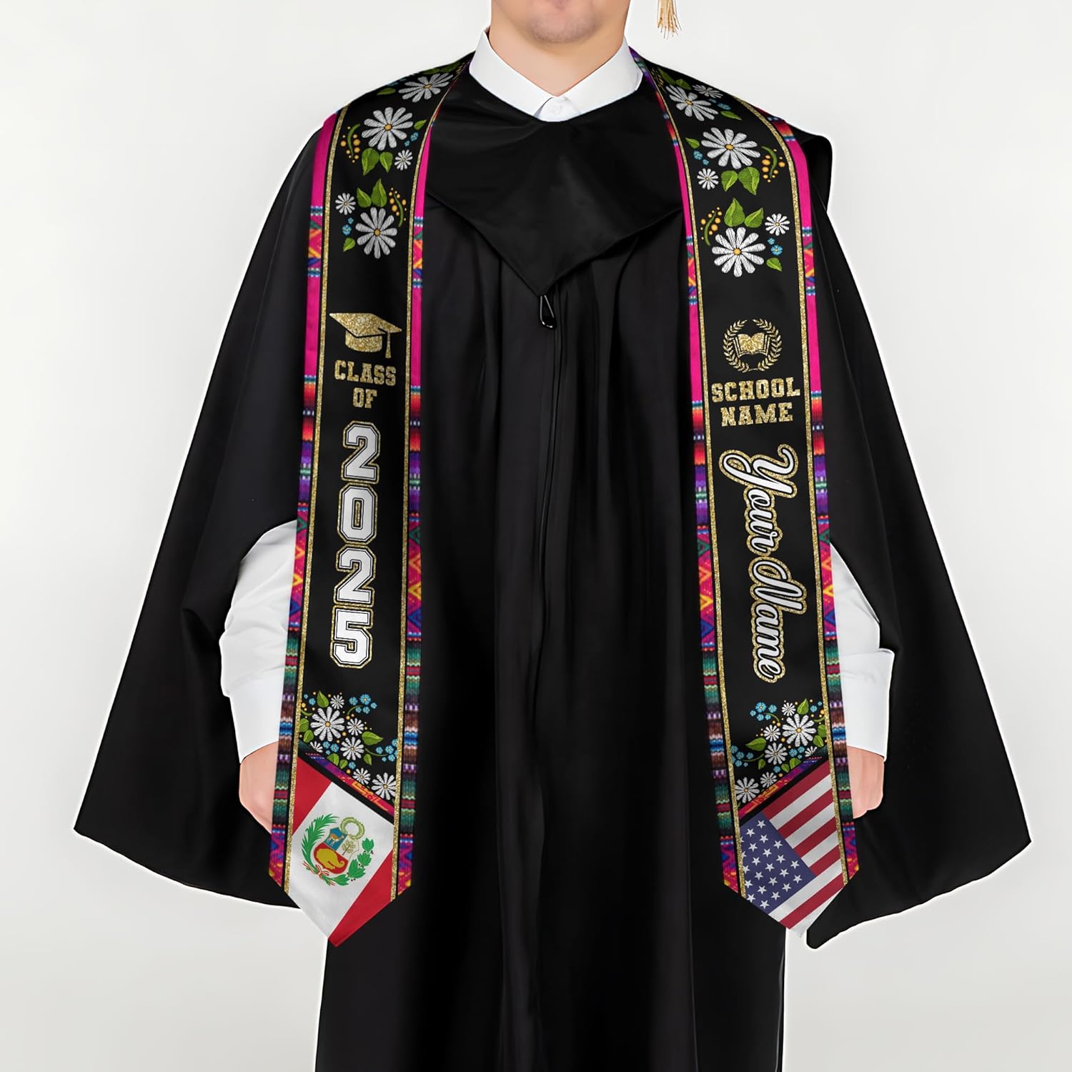 Pretyprints Peruvians Graduation Sash, Peru Graduation Stole Custom Personalized Peruvians American Flag Graduation Sash 2025