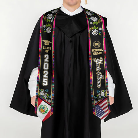 Pretyprints Peruvians Graduation Sash, Peru Graduation Stole Custom Personalized Peruvians American Flag Graduation Sash 2025