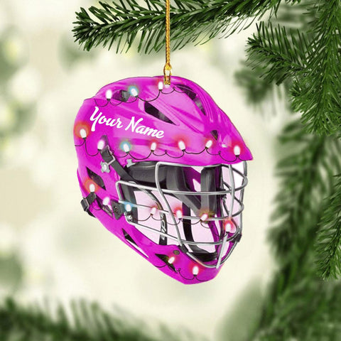 HomeDesign Personalized Lacrosse Ornament, Lacrosse Amor Shape Flat Ornament, Lacrosse Helmet Ornaments, Gifts for Lacrosse Lovers, Lacrosse Players, Lacrosse Christmas Ornament (LA 4)