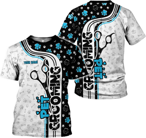 MoonArt Personalized Dog Grooming 3D T-Shirt Custom Spa, Cute Pet Grooming Summer Uniform Tee Shirt for Women