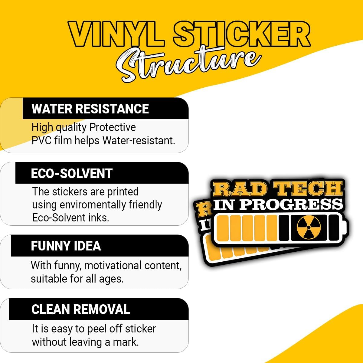 3 Pcs Rad Tech in Progress Sticker, Technologist Xray Sticker, Radiology, X-Ray Tech Stickers Waterproof Die-Cut for Laptop Water Bottle Phone Car Note Book Gifts