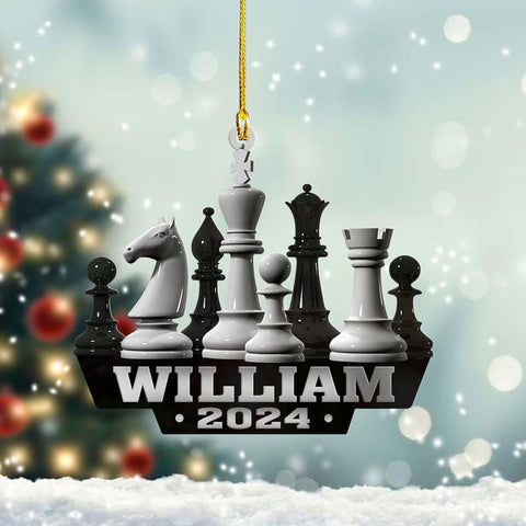 Mostefy Personalized Chess Ornament 2024, Chess Christmas Ornament, Name Chess Board Ornaments,Custom Ornament for Chess Player, King and Queen Chess Ornament (Style 2)