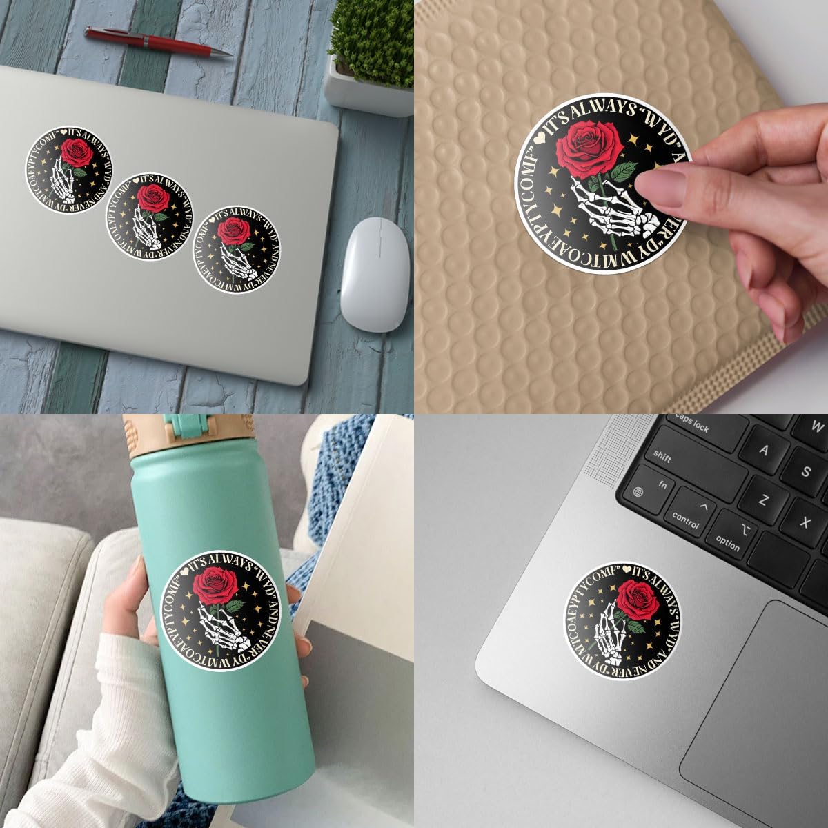(3pcs) Its Always WYD and Never DYWMTCOAEYPTYCOMF Sticker, Skeleton Hand Rose Book Stickers, Never Send Roses Sleep Token Sticker- Vinyl Stickers 3'' for Laptop Water Bottle Phone Car Window Helmet