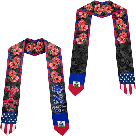 Pretyprints Haitians Graduation Sash, Haiti Graduation Stole Custom, Personalized Haitians American Flag Graduation Sash 2025