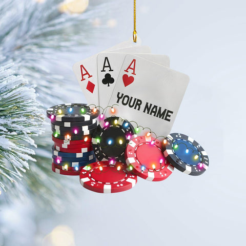 MAPrints Personalized Poker Christmas Ornament 2024, Poker Player Ornament, Sport Keepsake Present, Playing Cards Deck Wood Game Ornaments, Poker Aces Cards Chips Gambling Ornament (PK 7)