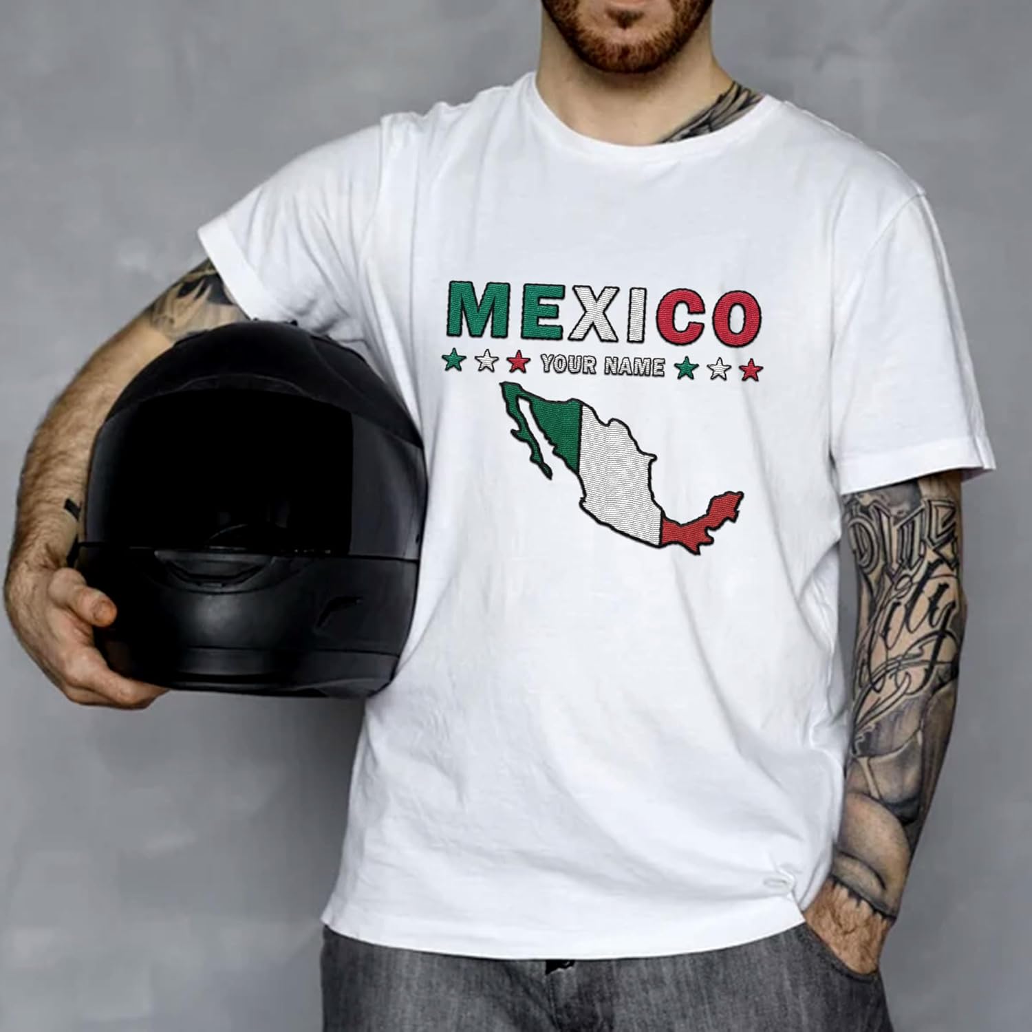 Mostprints Personalized Name Embroidered Mexico Tshirt, Customized Name Shirts Mexican US Flag, Mexico Shirt2