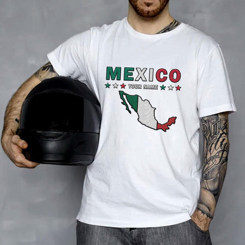Mostprints Personalized Name Embroidered Mexico Tshirt, Customized Name Shirts Mexican US Flag, Mexico Shirt2