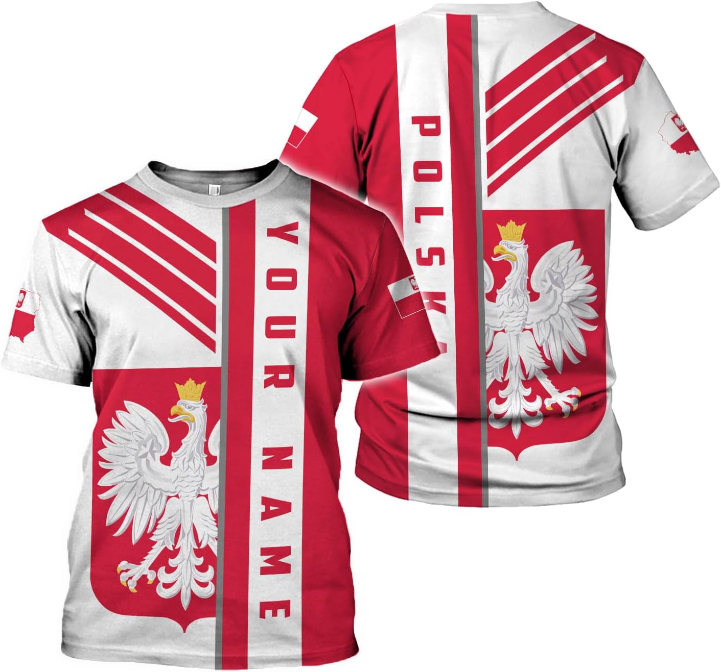 MoonArt Personalized Name Poland Shirt 3D, Poland Pride Shirts, Retro-Feel Polish Eagle Polska Unisex T-Shirt Polish Eagle