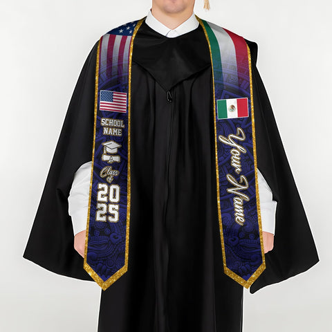 Custom Mexican Graduation Sash, Mexico Graduation Stole Customize Photo, Mexican American Flag Graduation Sash 2025