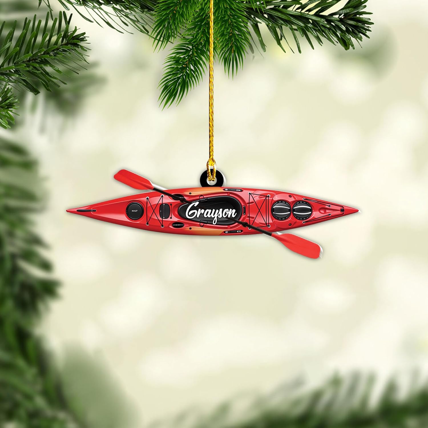 AOVL Personalized Kayak Ornament Lake Kayaking Board Ornament Kayak Gift for Christmas Tree Kayaking Christmas Ornament Kayaking Gifts Ornaments (KY5)