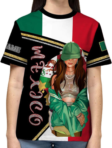 Mostprints Personalized Mexico Shirts for Women, Custom Name Mexican Shirts for Women, Mexico Shirt Flag Women Full Size New