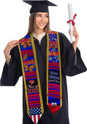 Pretyprints Haitians Graduation Sash, Haiti Graduation Stole Custom, Personalized Haitians American Flag Graduation Sash 2025