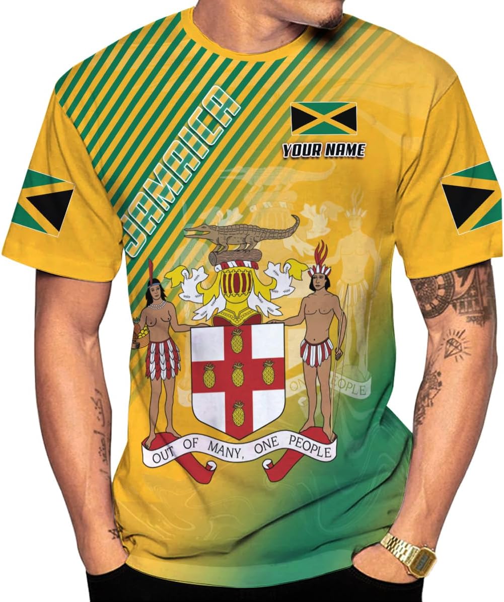 Ligthuy Personalized Jamaica Shirt 3D, Custom Jamaica Flag Lion Shirt for Men and Women, Jamaican Pride T-Shirt Unisex