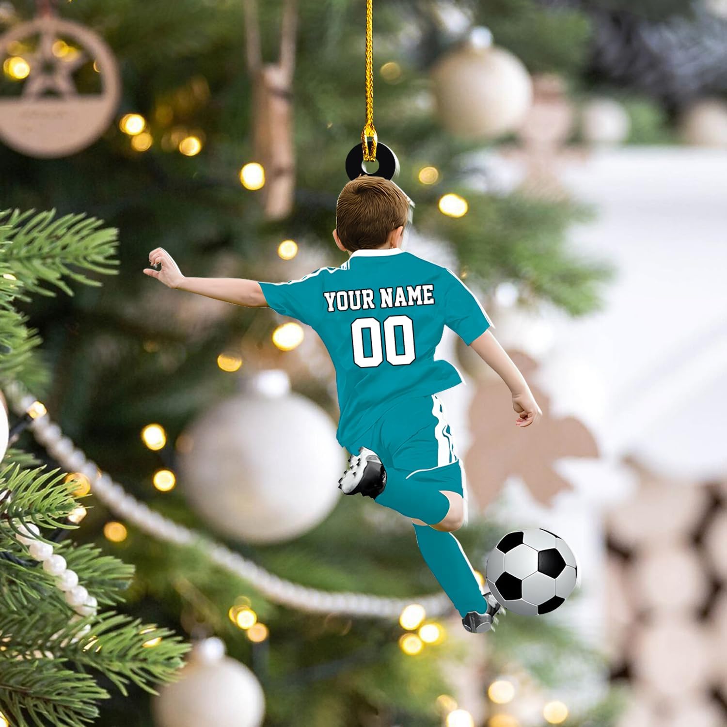 Personalized Soccer Player Christmas Ornament Great Gift Idea for Soccer Players and Soccer Lovers Custom Name Christmas Wood Plastic Ornament Custom Christmas Tree Hanging Gifts Home (CS6)