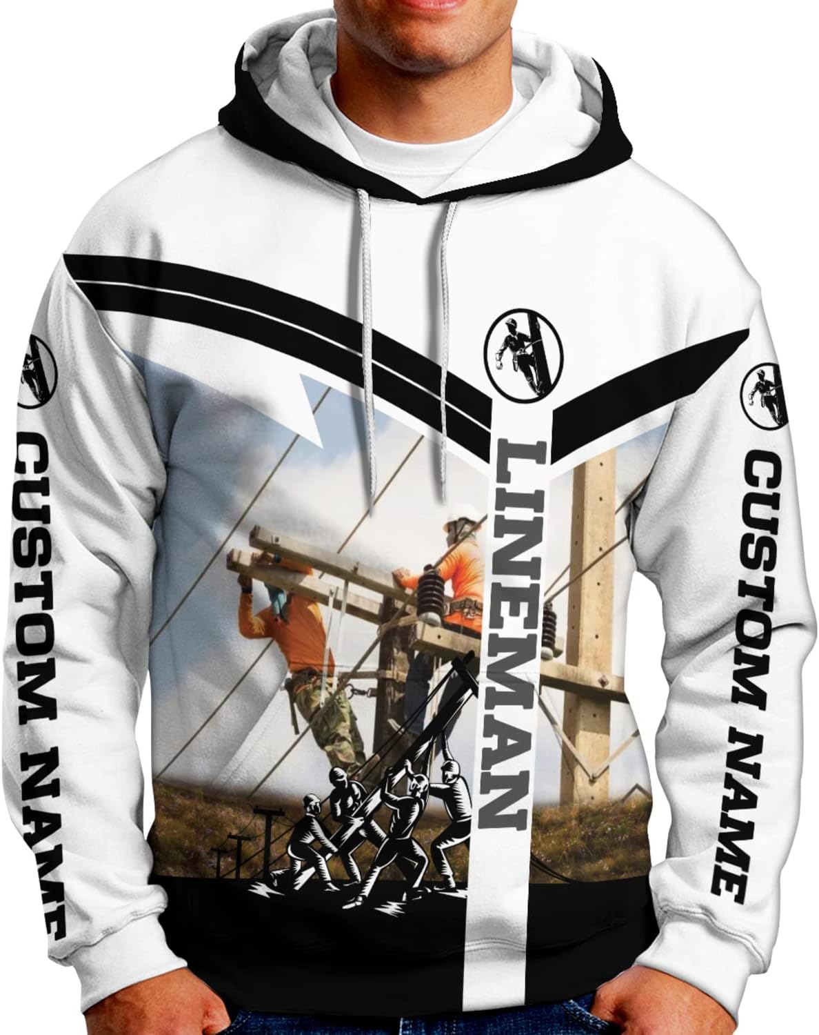 Personalized Lineman 3D Print Hoodies Unisex Pullover Hoodie Gift For Men, Women, Full Size S-5XL For Men Women