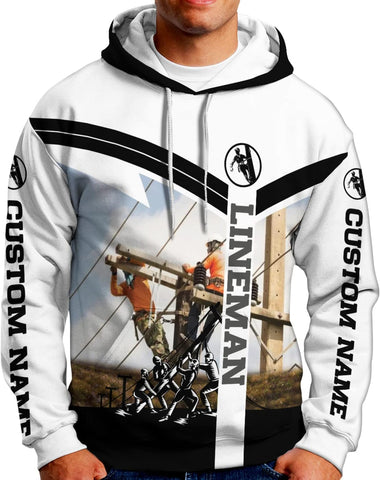 Personalized Lineman 3D Print Hoodies Unisex Pullover Hoodie Gift For Men, Women, Full Size S-5XL For Men Women