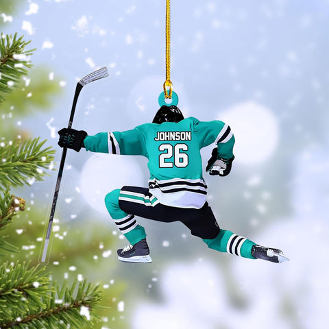 mostprints Personalized Hockey Christmas Ornament, Hockey Skates Helmet and Stick, Hockey Player Ornament, Hockey Ornaments, Gift for Hockey Lovers Hockey Ornament Christmas Decor (H1)