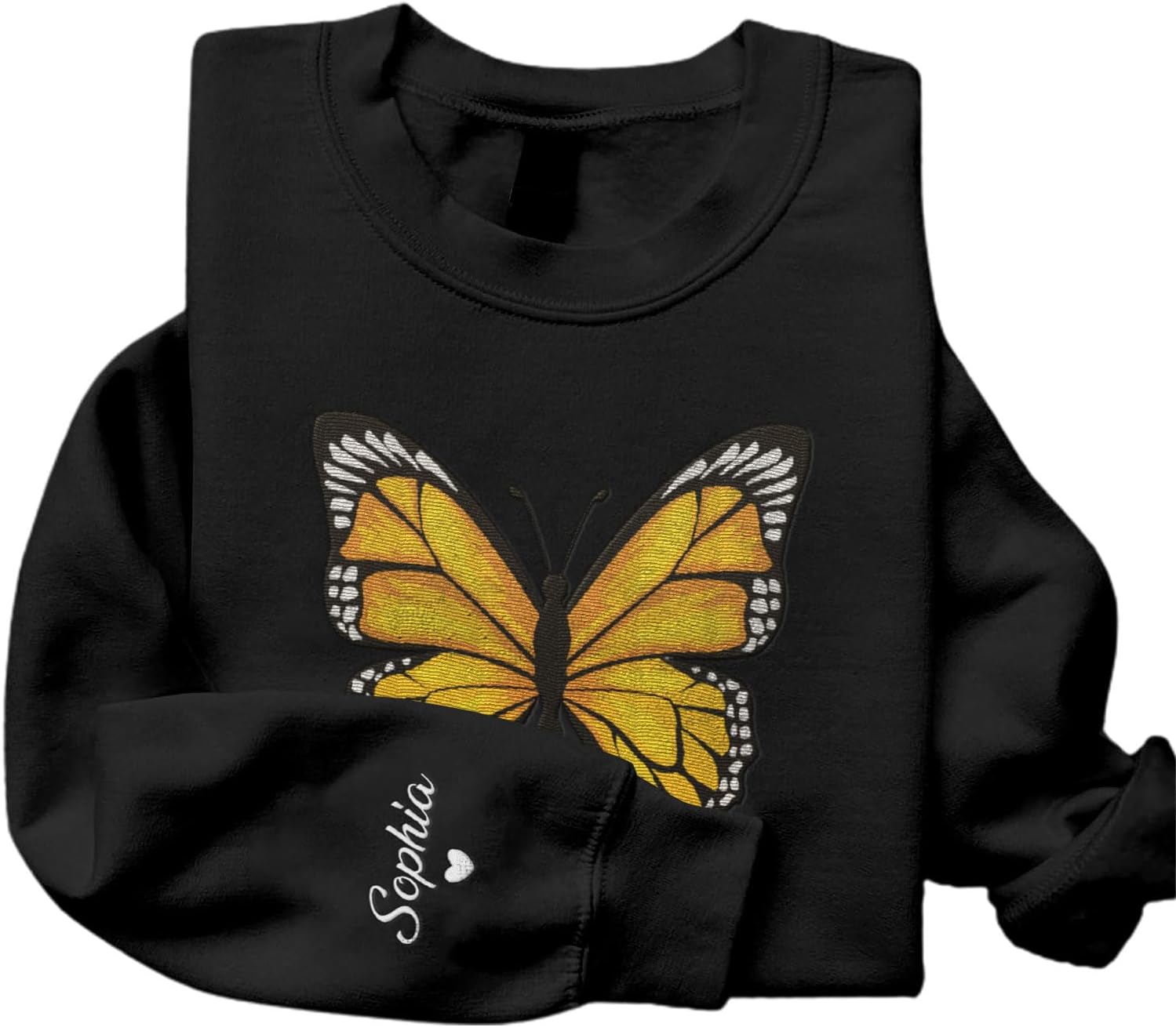 Podagree Personalized Butterfly Embroidered Sweatshirt, Custom Pink Butterfly Hoodie Name FLower Graphic