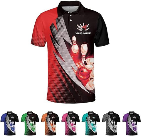 Mostprints Personalized Bowling Polo Shirts 3D Custom Bowling Polo Shirt Bowling Shirts for Team Gift for Bowling Lover