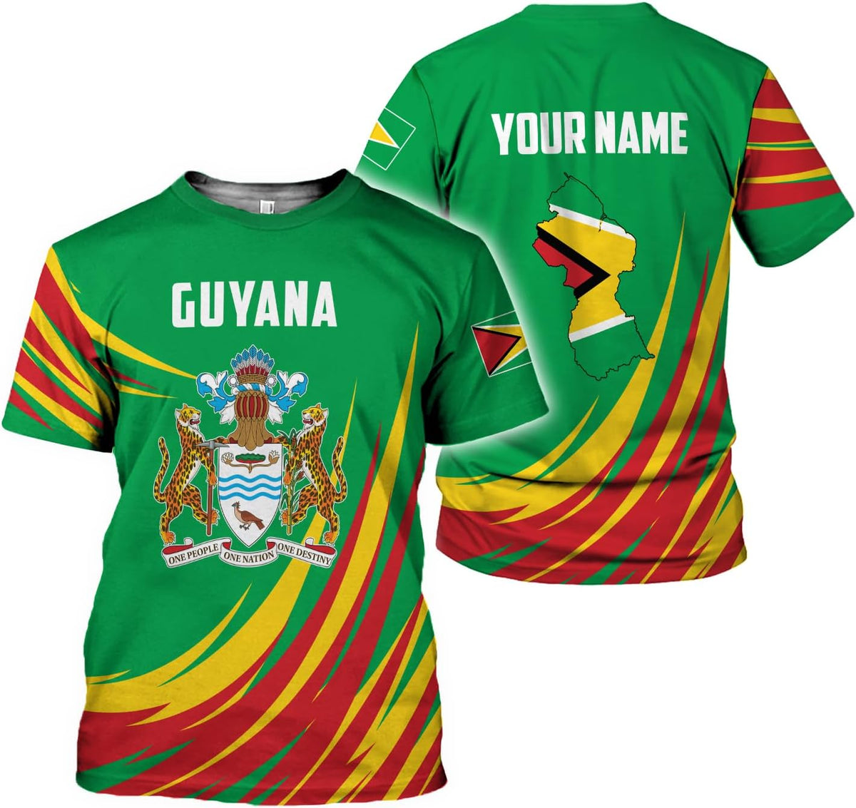Artparel Personalized Guyana 3D Guyana Flag Shirt - Unisex Adults - Green - Short Sleeves - 5X-Small-Large