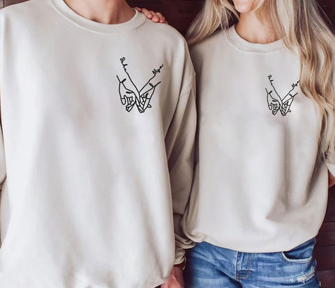 Leeprints Personalized Couple Embroidered Sweatshirt, Roman Numeral Anniversary For Couples Matching Gifts With Initial Heart