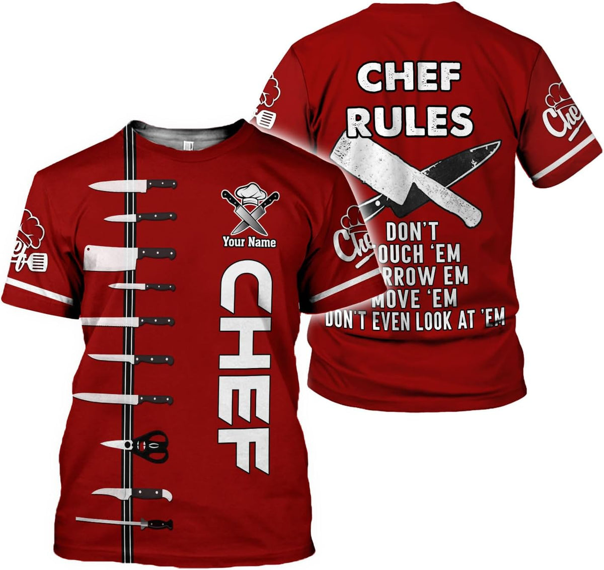 MoonArt Personalized Chef Shirt, 3D Chef Shirt Gifts Lover Men Women, Tshirt Chef Cook Knife, Master Chef Gifts