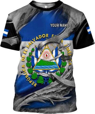 Ligthuy Personalized Name El Salvador Shirt 3D, El Salvador Flag Shirt for Men Women, Unisex T-Shirts S-5XL