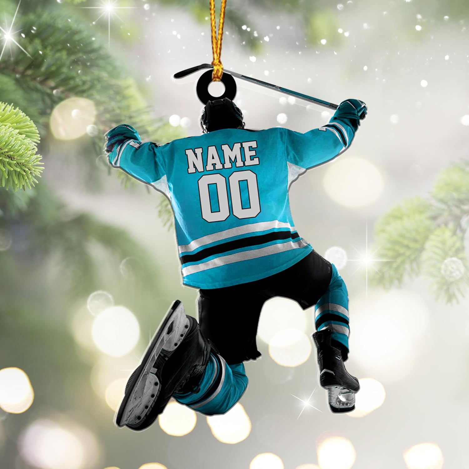 mostprints Personalized Hockey Christmas Ornament, Hockey Skates Helmet and Stick, Hockey Player Ornament, Hockey Ornaments, Gift for Hockey Lovers Hockey Ornament Christmas Decor (HK19)