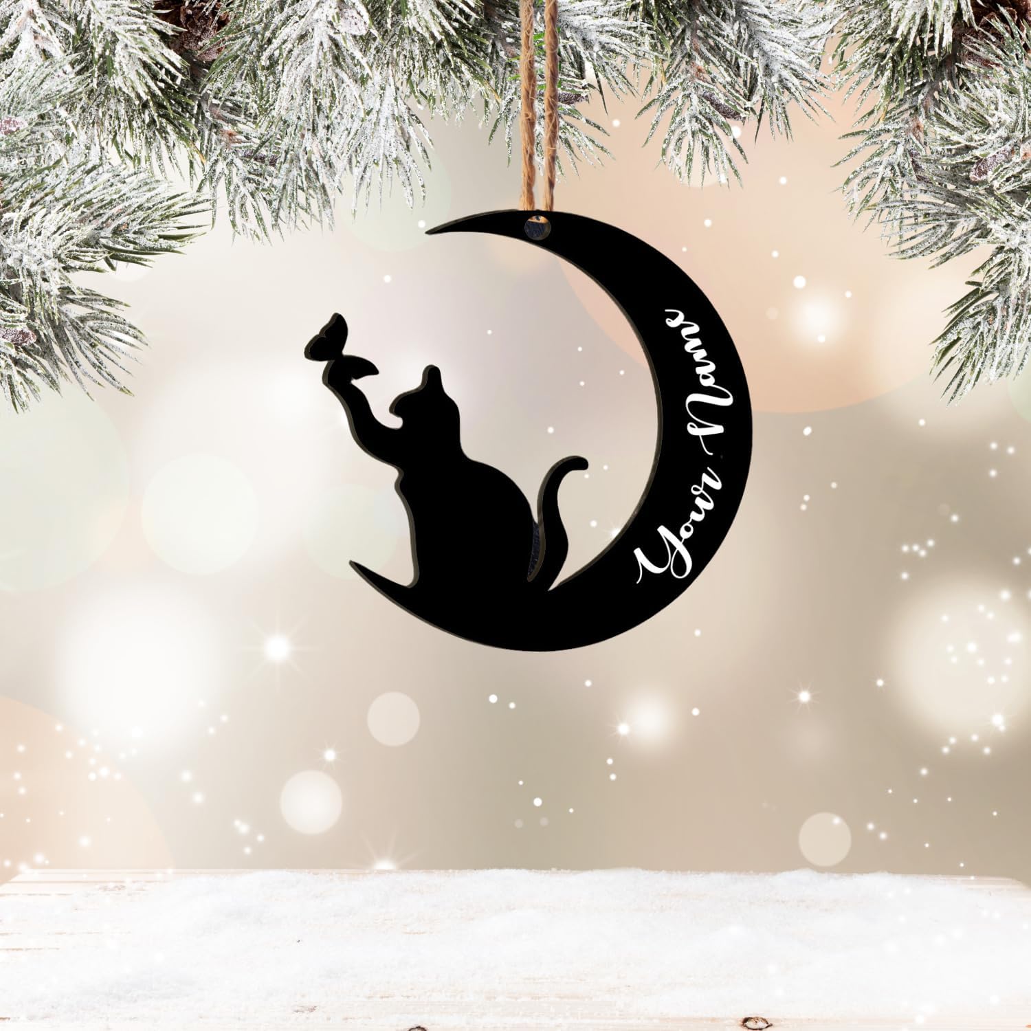 MAPrints Personalized Cat Ornaments for Christmas Tree, Custom Cat Christmas Wood Ornament 2024, Gifts for Christmas Cat Lovers Cat Memorial Ornament, Cat Hanging Ornament Cat On The Moon (CAT 8)