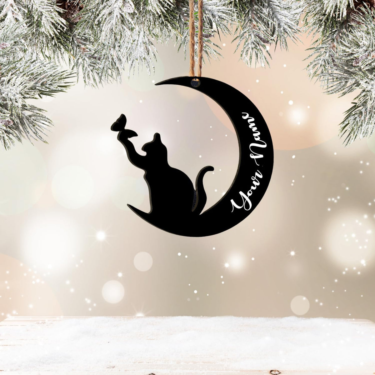 MAPrints Personalized Cat Ornaments for Christmas Tree, Custom Cat Christmas Wood Ornament 2024, Gifts for Christmas Cat Lovers Cat Memorial Ornament, Cat Hanging Ornament Cat On The Moon (CAT 8)