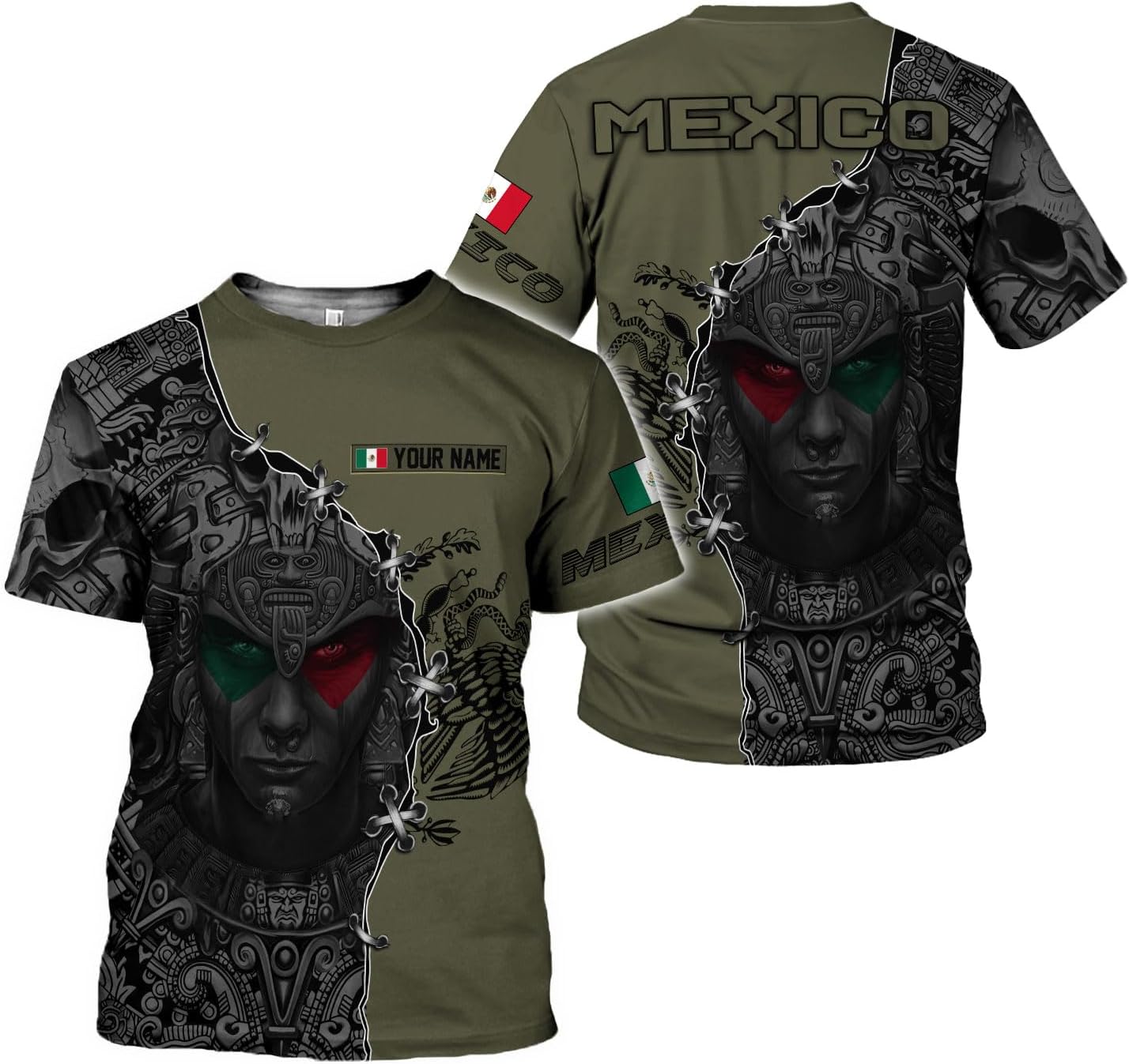 Mostefy Personalized Name Mexican Shirts 3D Customized Mexico Shirt US Flag, Mexican Shirts for Women Unisex