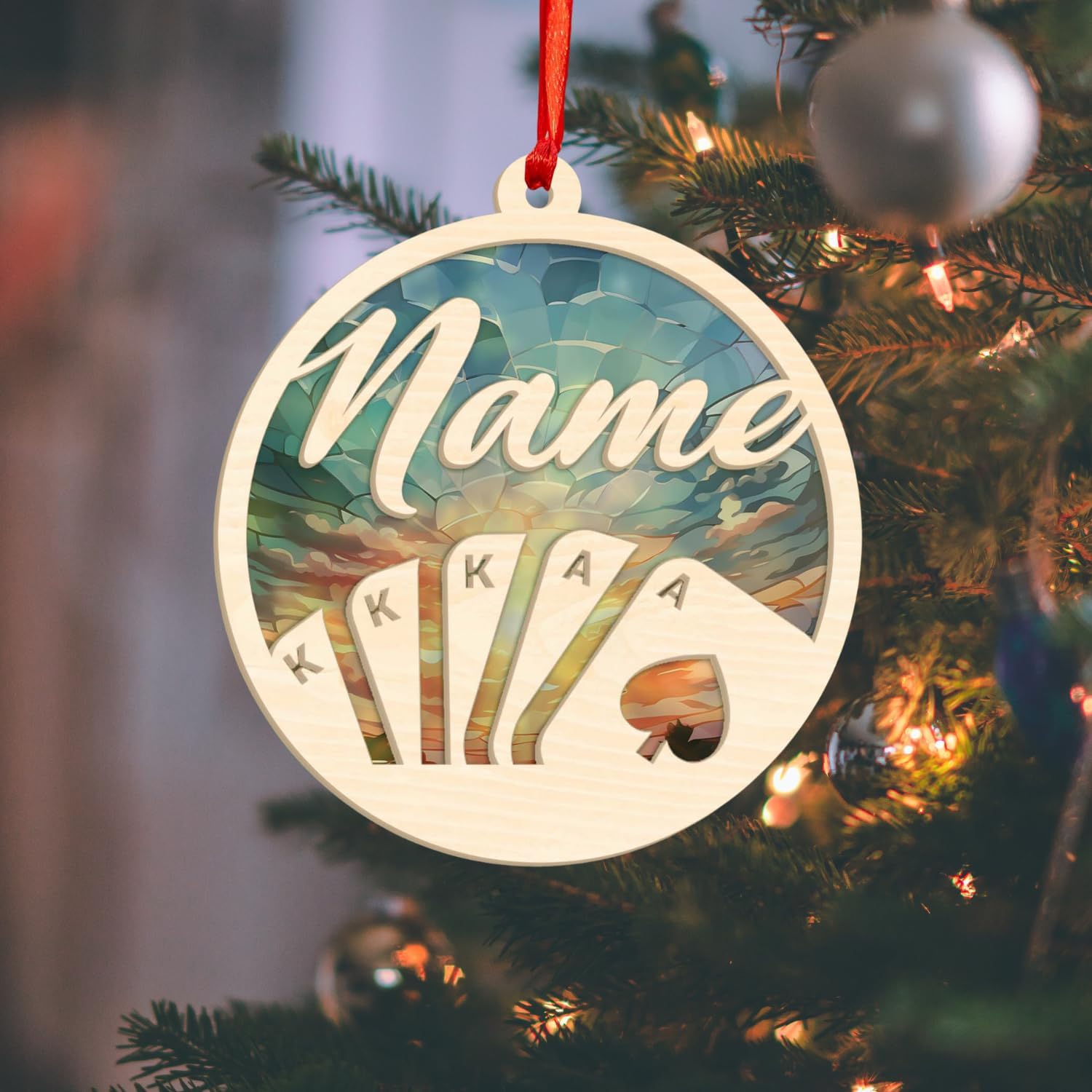 Personalized Poker Christmas Suncatcher Wood Ornament 2024, Poker Ornament, Sport Keepsake Present, Playing Cards Deck Wood Game Ornaments, Poker Aces Cards Chips Gambling Ornament (Poker 5)