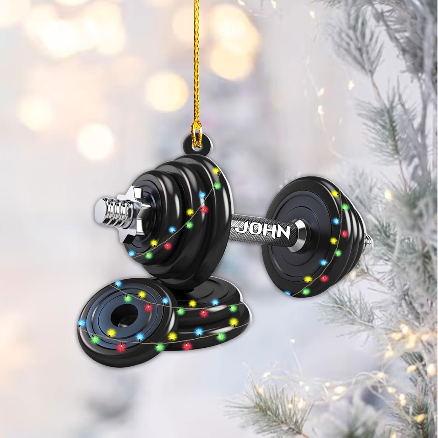 AOVL Personalized Weight Plate Ornament Weight Ornament Fitness Gift for Gym Ornament Merry Liftmas Christmas Hanging Ornaments Weight Plates Ceramic Ornament (Fitness 3)