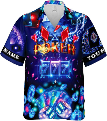 Custom Poker Hawai Shirts for Men Poker Hawaiian Shirt Gambling Casino Fire Short Sleeve Button Down Shirt Summer Beach Shirt