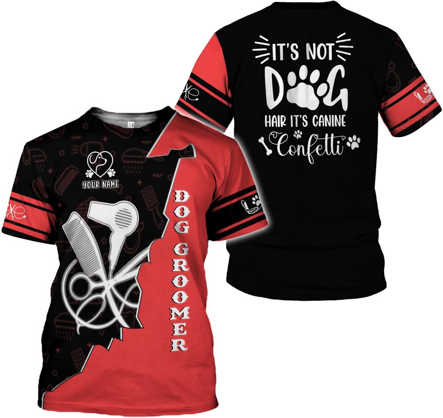 Suseaz Personalized Dog Grooming 3D Shirt, Pet Spa Short Sleeve T-Shirt Cute Pet Grooming Tshirt for Women and Men Groomer