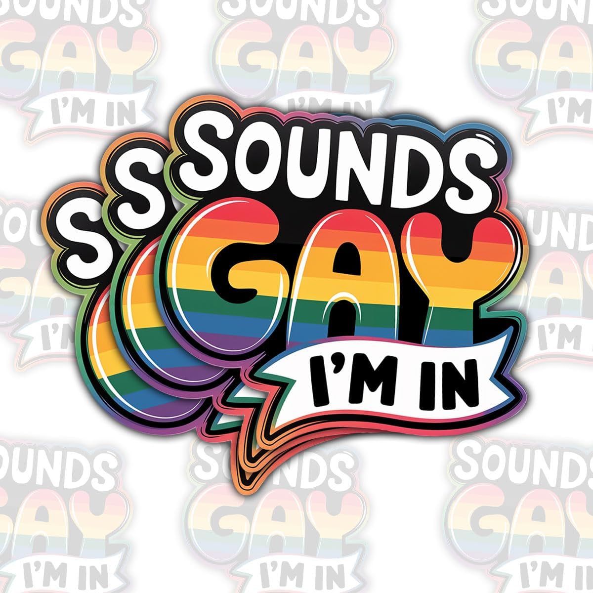 3PCS Sound Gay I'm in 3" Sticker, Funny Pride Quote Vinyl Decal Waterproof for Laptop, Water Bottle, Phone Case, Car Gift for LGBTQ+ Community, Friends