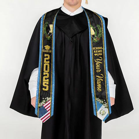 Personalized name Guatemala America Graduation Stole, Custom Guatemalan Sash 2025