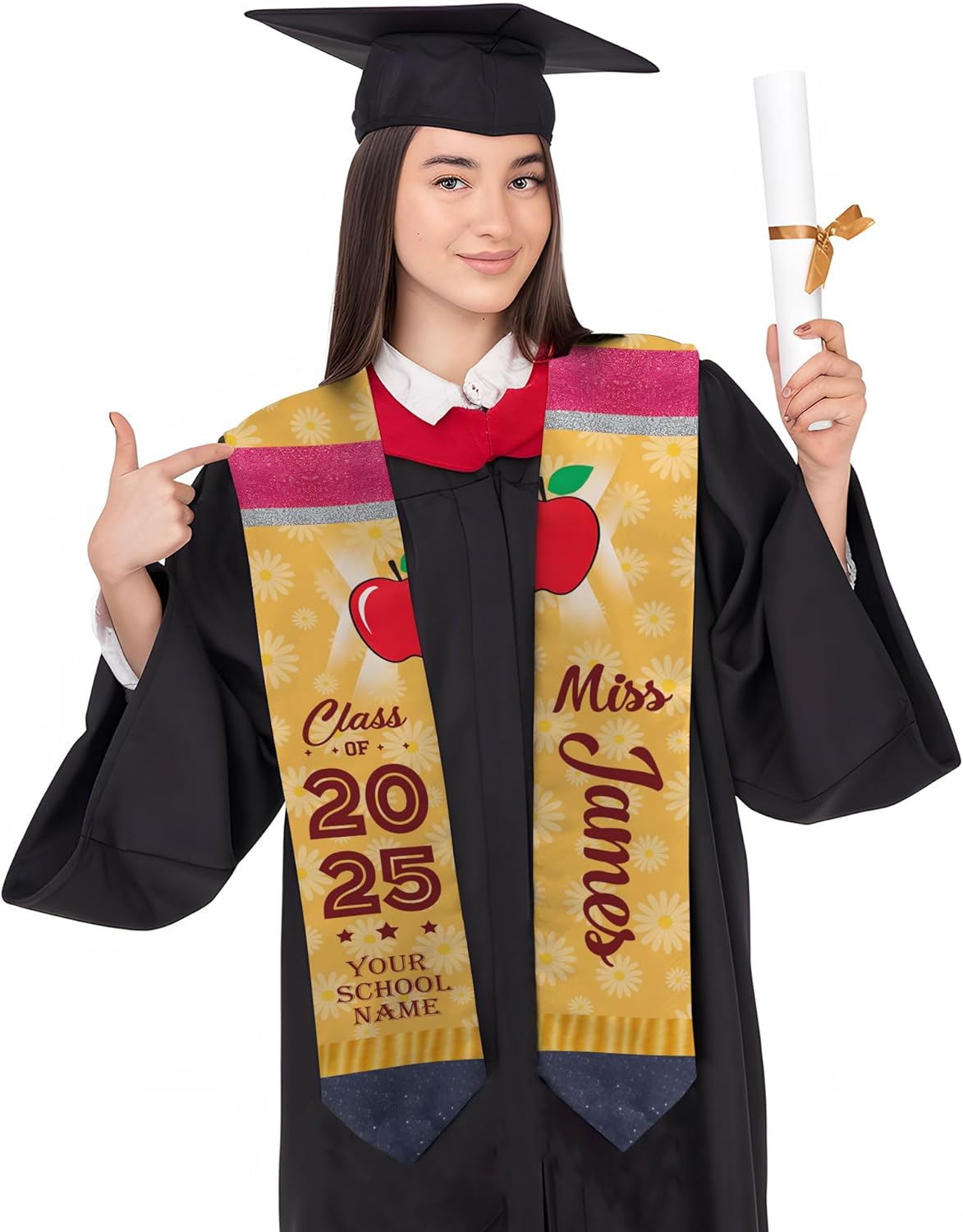 Pretyprints Personalized Class Of 2025 Teacher Graduation Stole Custom Teacher Pencil Graduation Sash Gift College Graduation