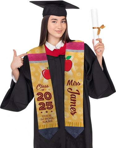 Pretyprints Personalized Class Of 2025 Teacher Graduation Stole Custom Teacher Pencil Graduation Sash Gift College Graduation
