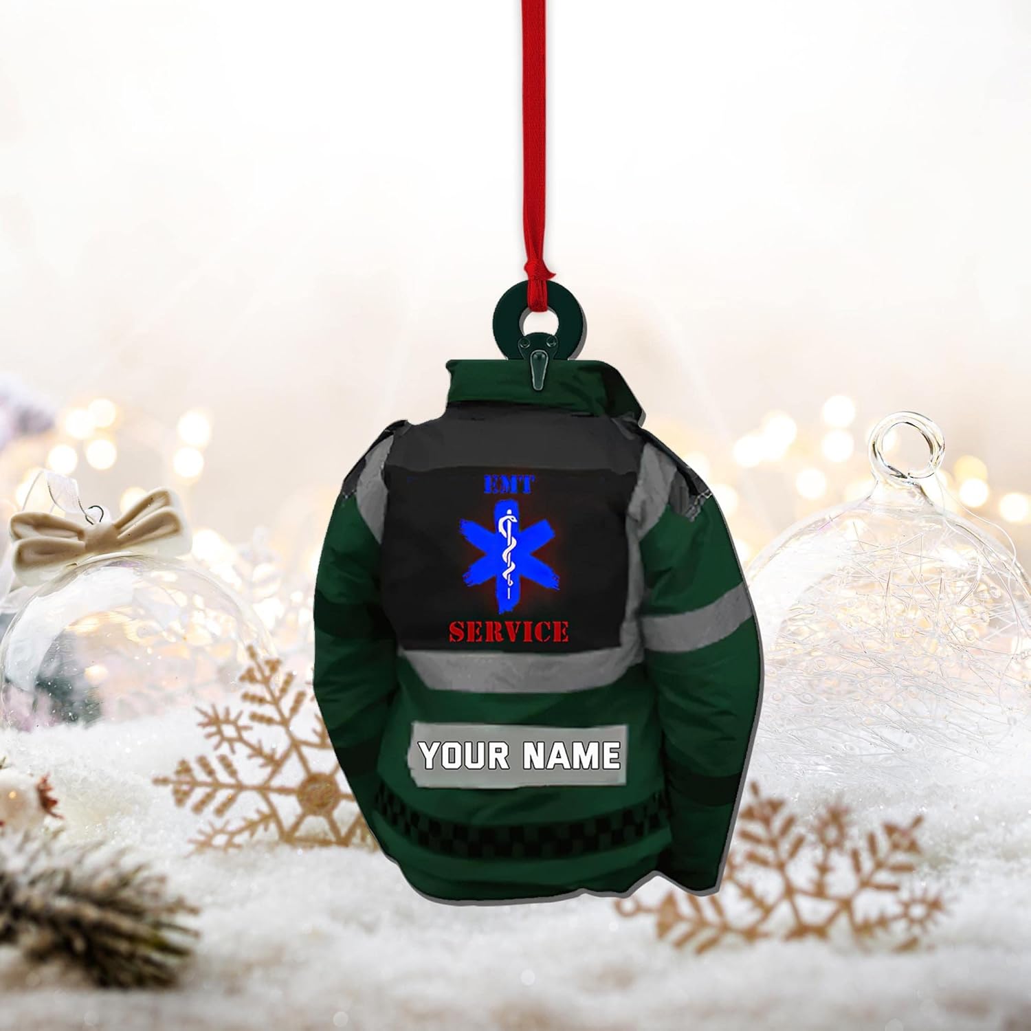 Artparel Personalized EMT Ornament EMT Paramedics Ornament Emergency Medical Ornament Shaped Print Plastic Christmas Tree Hanging Pine Decorations for Kid Couple Friends Family Doctor (EMT 1)