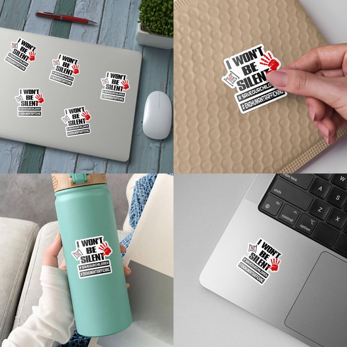 3 Pcs I Won't Be Silent Save Our Children End Human Trafficking Sticker, Human Trafficking Awareness Stop Hand Decal Sticker Wall Laptop Decals for Water Bottle Tumbler Phone Case Laptop 3"x3"