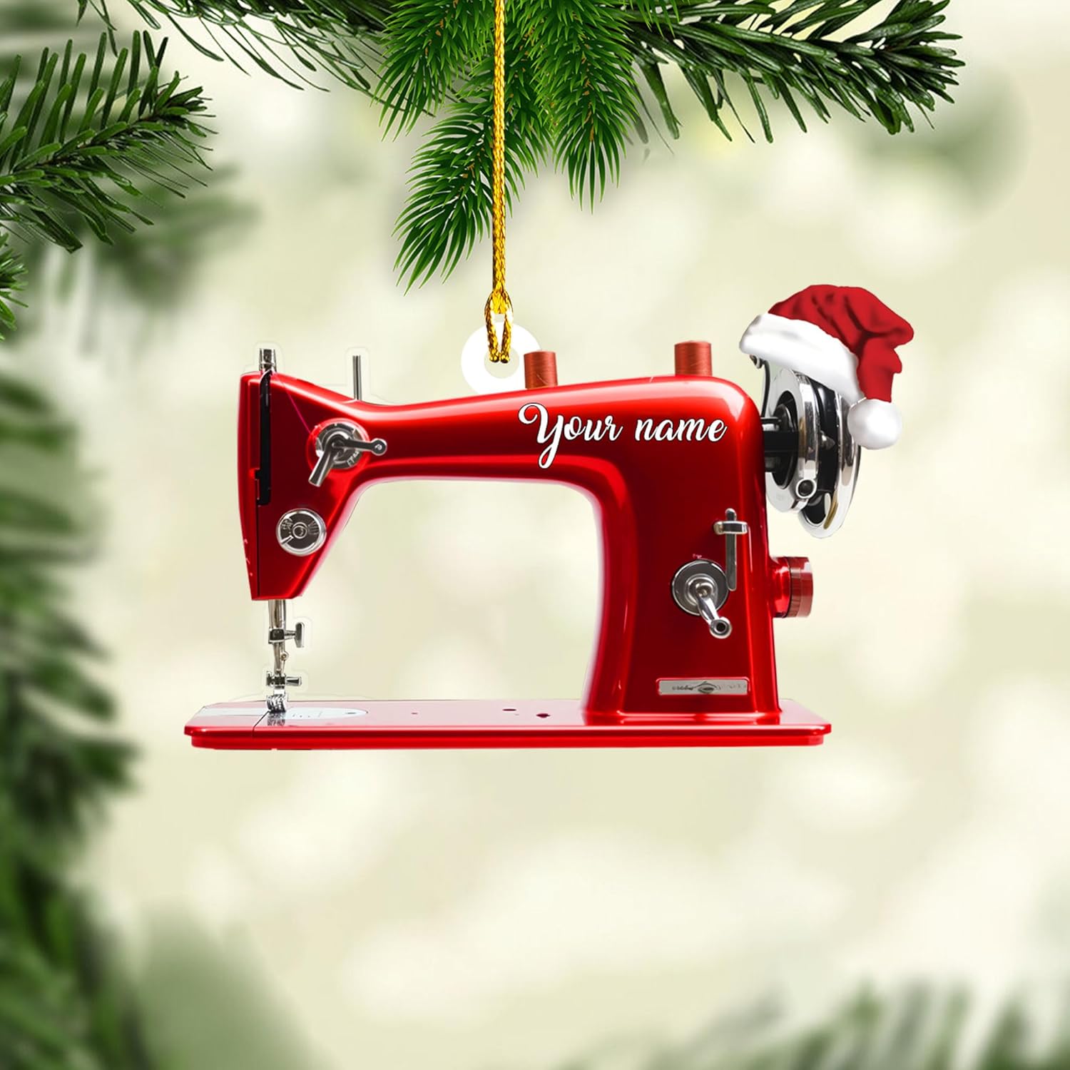 MoonArt Personalized Sewing Machine Christmas Ornament, Custom Sewing Ornament, Sewing Flower Machine Shaped Ornament, Gifts for Sewing Lovers, Grandma, Wife, Her, Aunt Christmas (1, SW12)