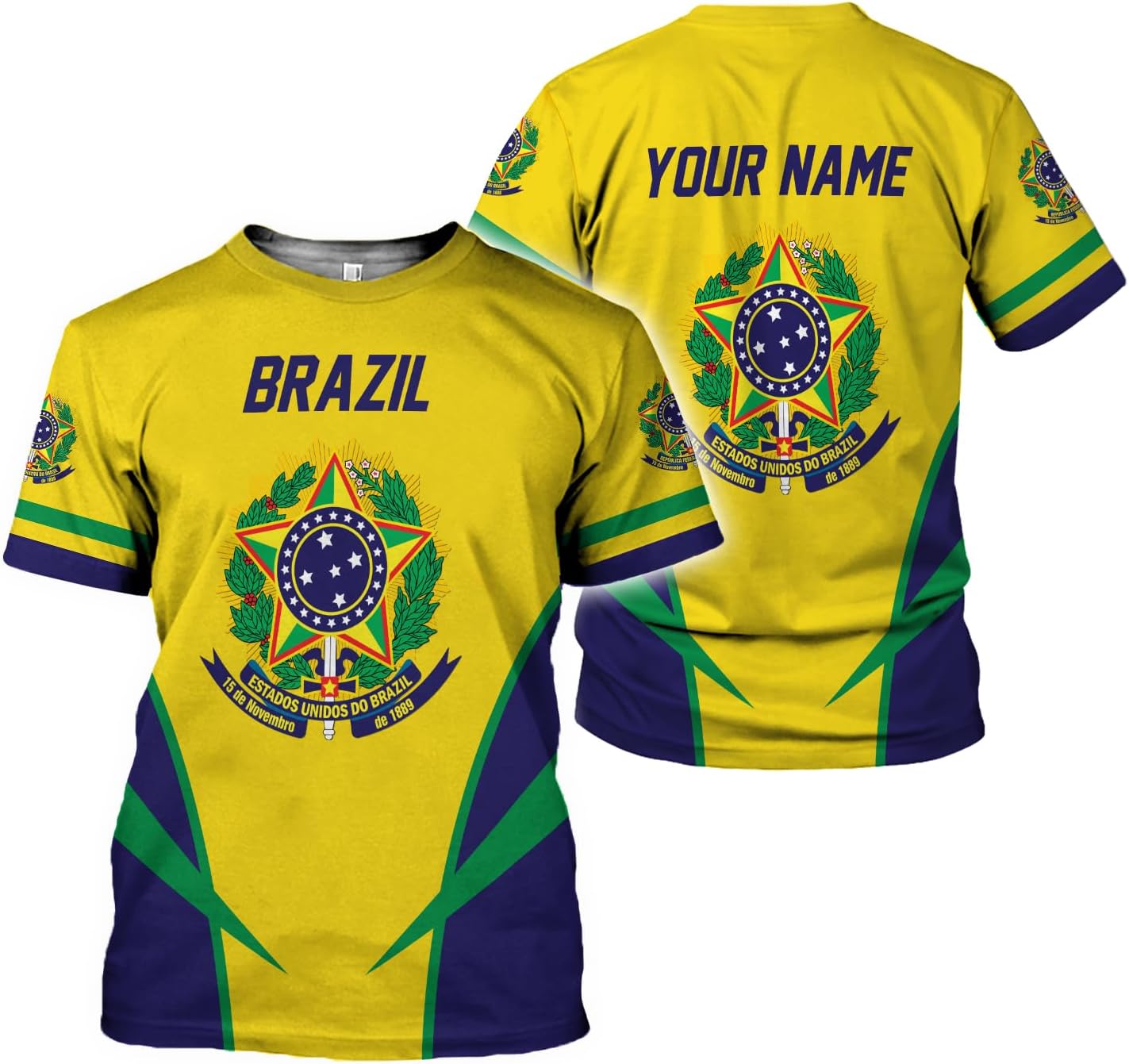 Personalized Brazil Brazilian Flag Brasil Bandera Bandeira T-Shirt Brazil Football Soccer 3D Shirts Gift for Men Women