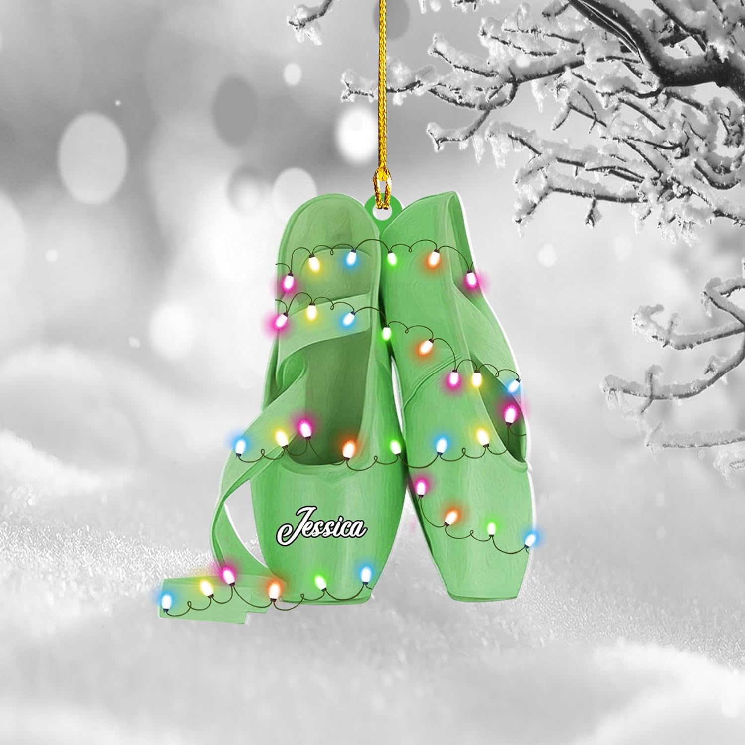 Ballet Dancer Ornament, Personalized Ballet Dancer Pointe Shoes with Christmas Light Shape Flat Ornament, Gifts for Ballet Lovers, Her, Friend, Ballet Christmas Ornament (Multi 7)