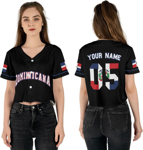AOVL Custom Dominica Republic Crop Top Baseball Jersey Dominicana Republic Shirt for Team Dominican Flag Jersey for Men Women