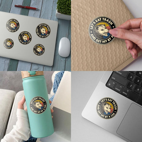 3Pcs Let Eat Trash and Get Hit by A Car Sticker Funny Meme Possum Raccoon Screaming Decal Mental Health Let's Eat Trash and Get Hit by Car Stickers for Laptop Bottle Phone Car Hard Hat Helmet 3"