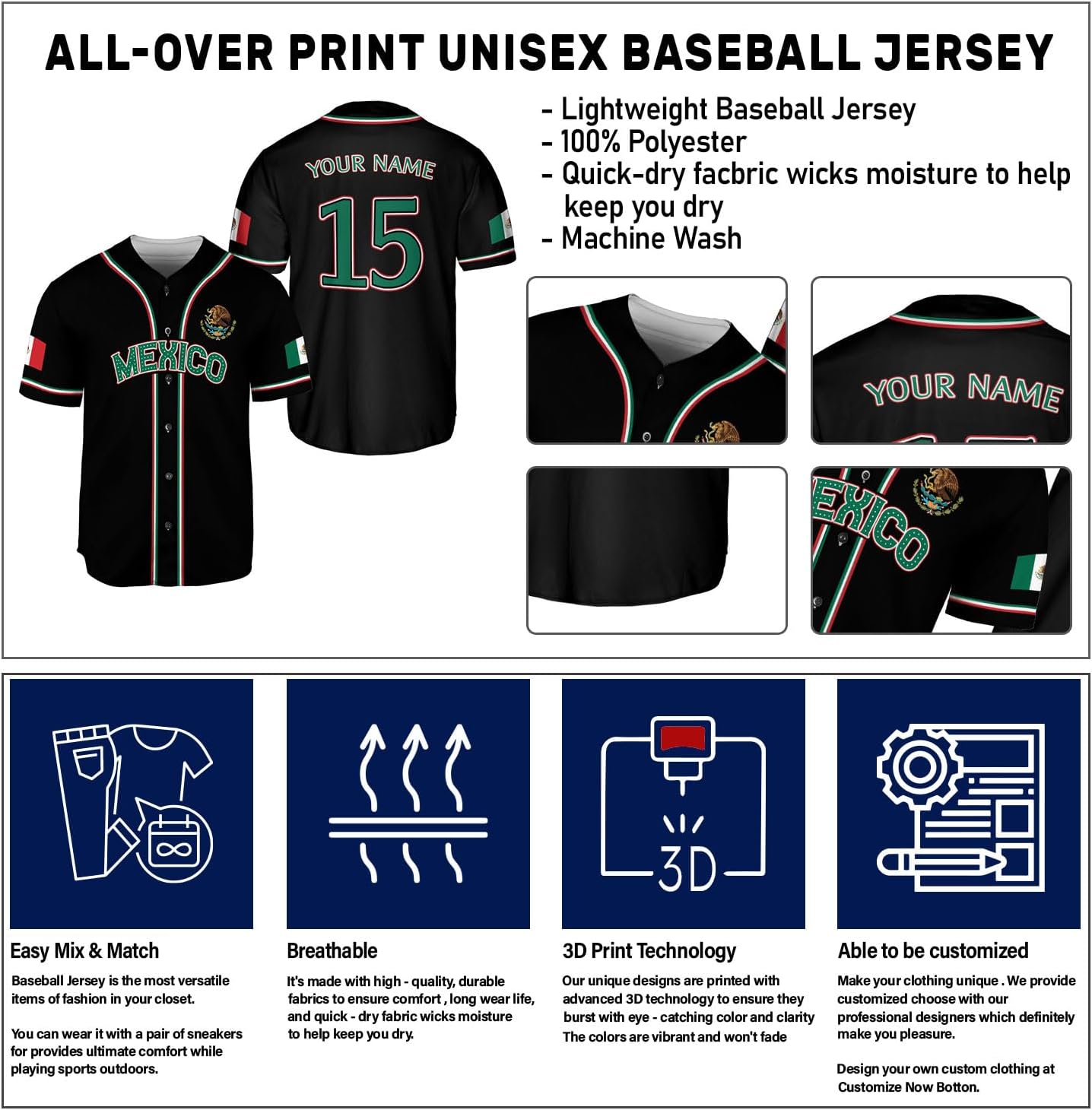 Mostefy Custom Mexico Baseball Jerseys Mexican Eagle & Flag Shirt for Teams, Mexico Shirts for Men & Women Size S-5XL