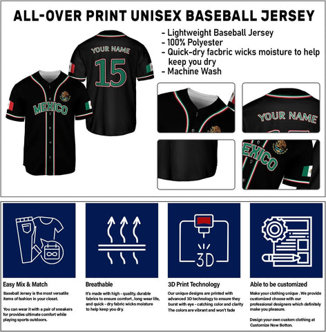 Mostefy Custom Mexico Baseball Jerseys Mexican Eagle & Flag Shirt for Teams, Mexico Shirts for Men & Women Size S-5XL